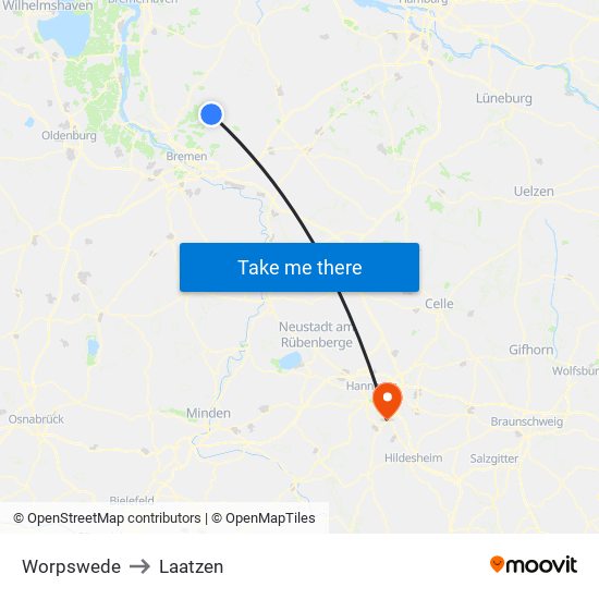 Worpswede to Laatzen map