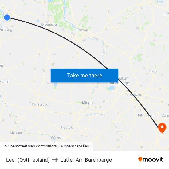 Leer (Ostfriesland) to Lutter Am Barenberge map