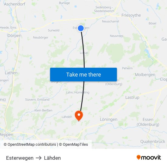 Esterwegen to Lähden map