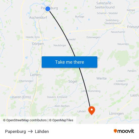 Papenburg to Lähden map