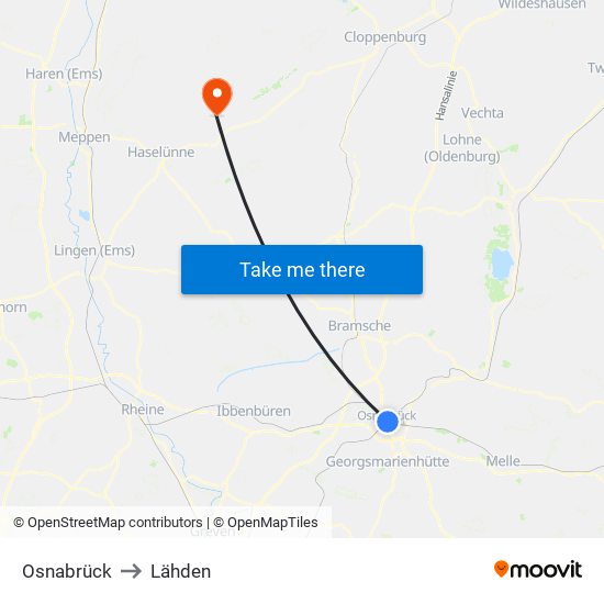 Osnabrück to Lähden map