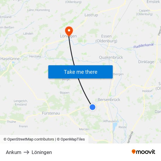 Ankum to Löningen map