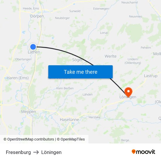Fresenburg to Löningen map