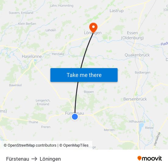 Fürstenau to Löningen map