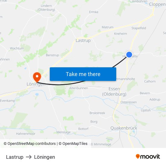 Lastrup to Löningen map