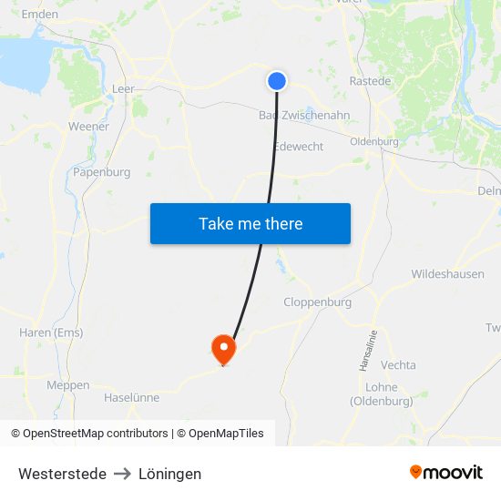 Westerstede to Löningen map