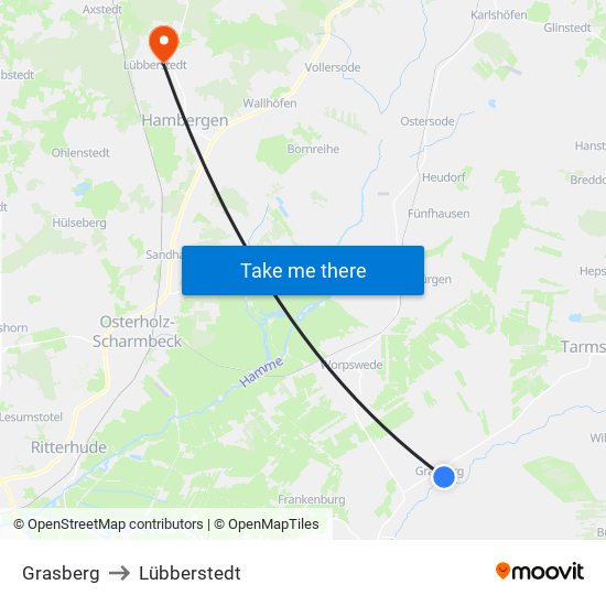 Grasberg to Lübberstedt map
