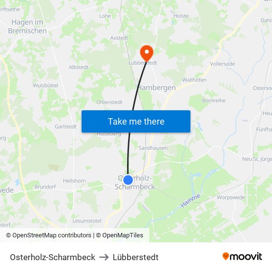 Osterholz-Scharmbeck to Lübberstedt map