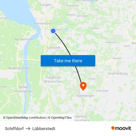 Schiffdorf to Lübberstedt map