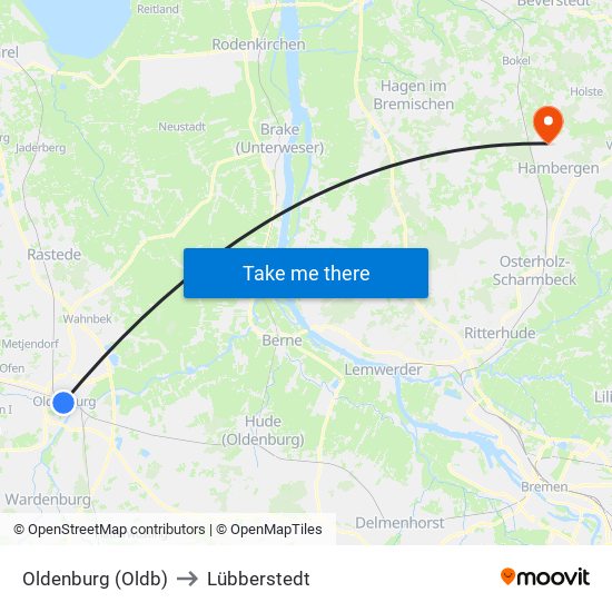 Oldenburg (Oldb) to Lübberstedt map