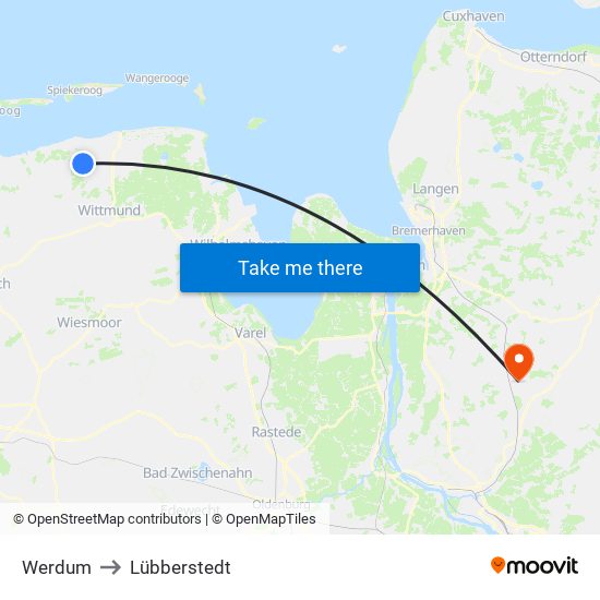 Werdum to Lübberstedt map