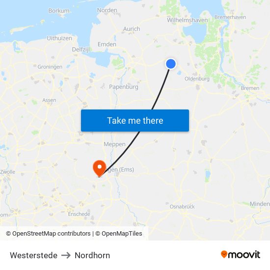 Westerstede to Nordhorn map