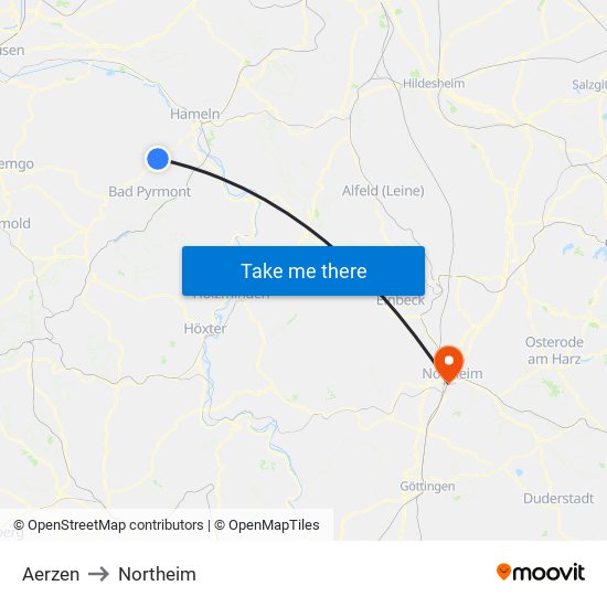 Aerzen to Northeim map