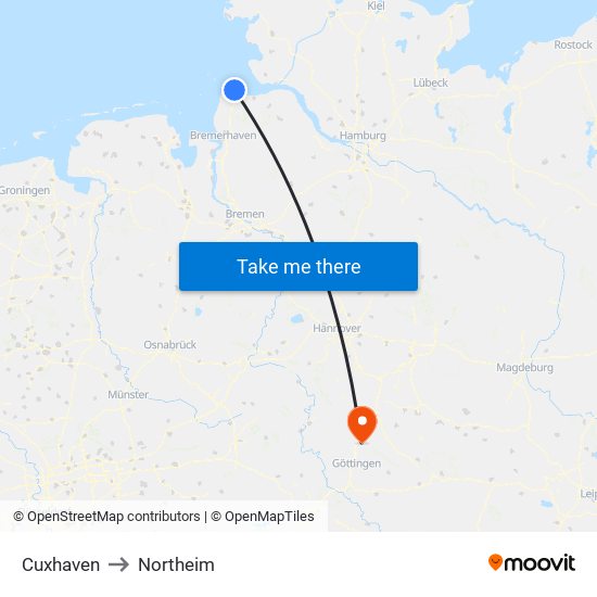 Cuxhaven to Northeim map