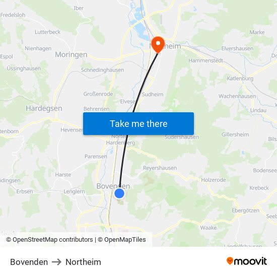 Bovenden to Northeim map