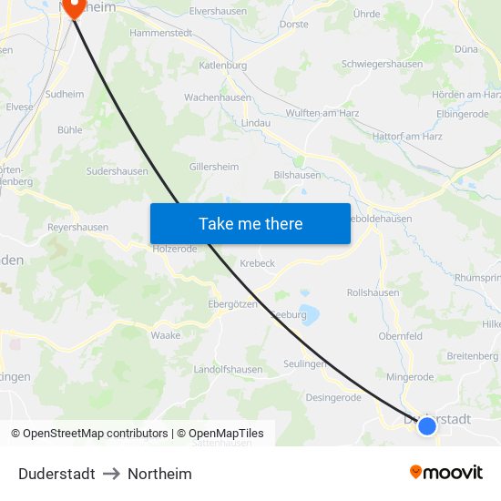 Duderstadt to Northeim map