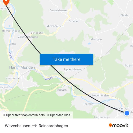 Witzenhausen to Reinhardshagen map