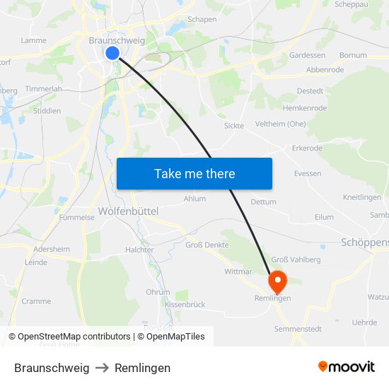 Braunschweig to Remlingen map