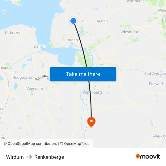 Wirdum to Renkenberge map