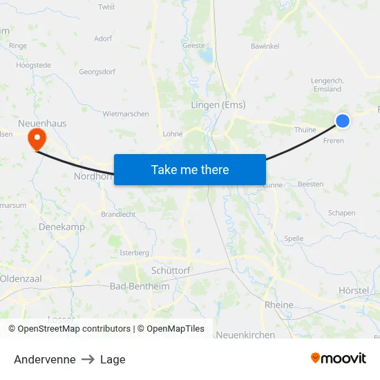 Andervenne to Lage map