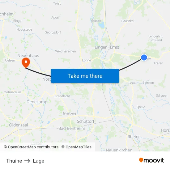 Thuine to Lage map
