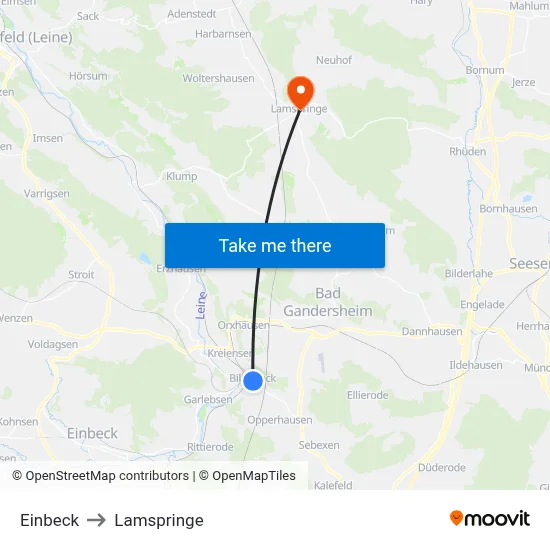 Einbeck to Lamspringe map