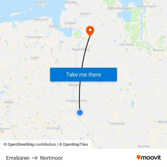 Emsbüren to Nortmoor map