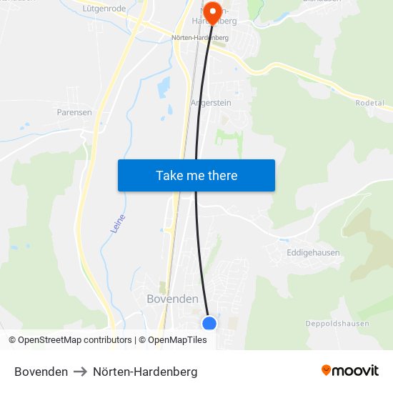 Bovenden to Nörten-Hardenberg map