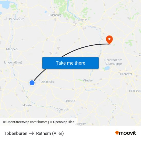 Ibbenbüren to Rethem (Aller) map