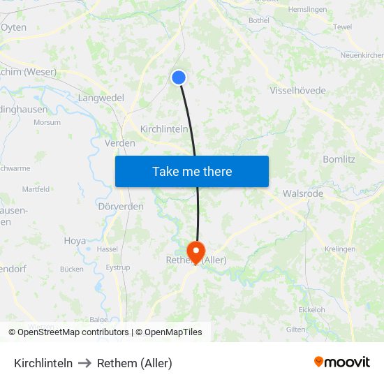 Kirchlinteln to Rethem (Aller) map