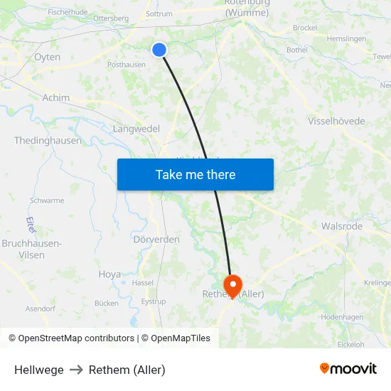 Hellwege to Rethem (Aller) map