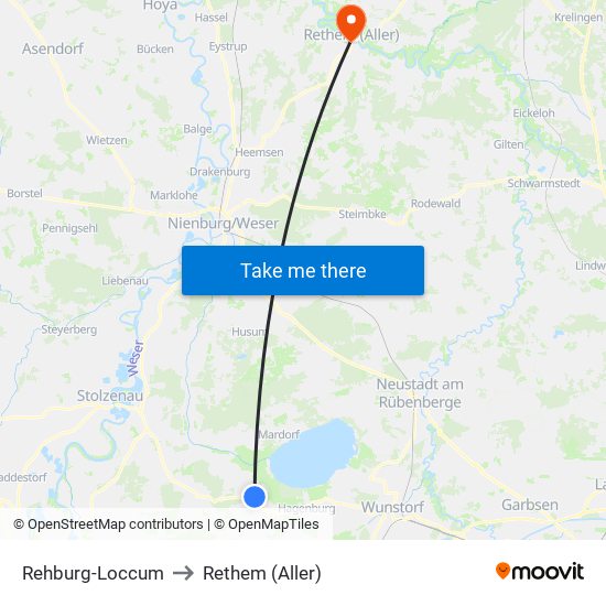 Rehburg-Loccum to Rethem (Aller) map