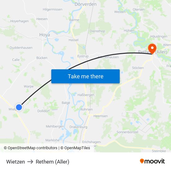 Wietzen to Rethem (Aller) map