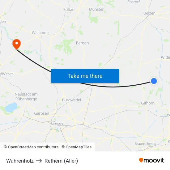 Wahrenholz to Rethem (Aller) map