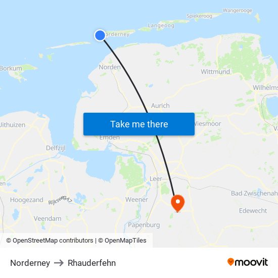 Norderney to Rhauderfehn map