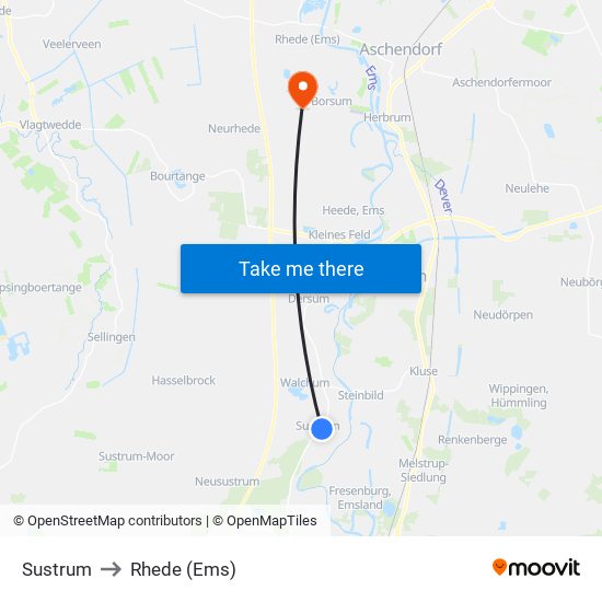 Sustrum to Rhede (Ems) map