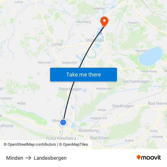 Minden to Landesbergen map