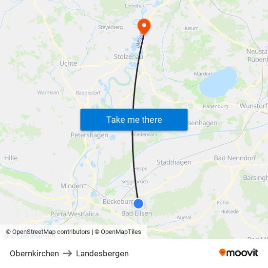 Obernkirchen to Landesbergen map