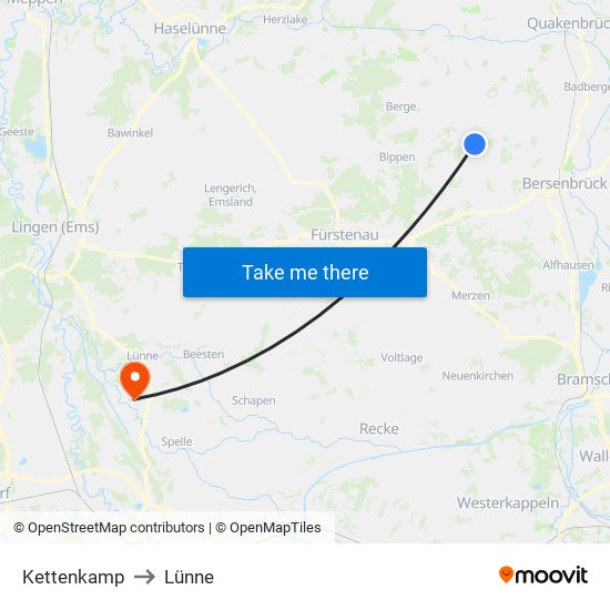 Kettenkamp to Lünne map