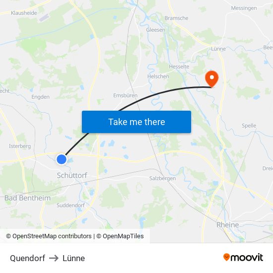 Quendorf to Lünne map