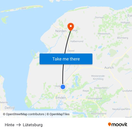 Hinte to Lütetsburg map