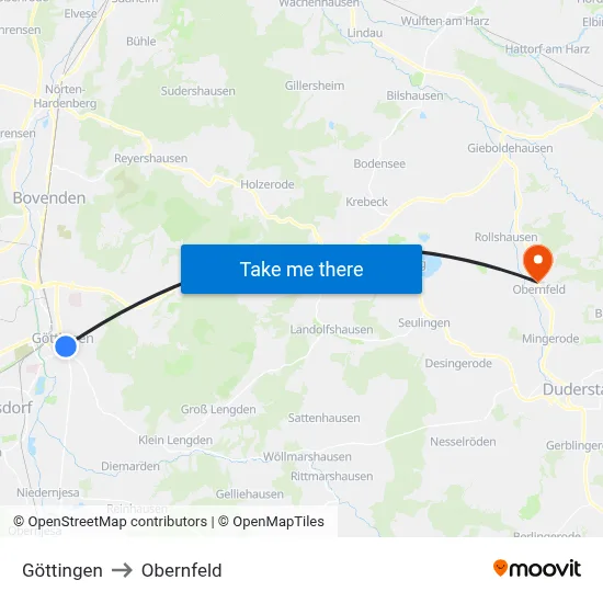 Göttingen to Obernfeld map