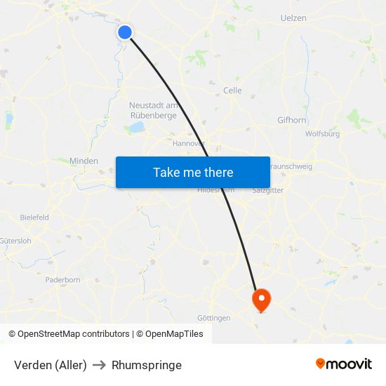 Verden (Aller) to Rhumspringe map