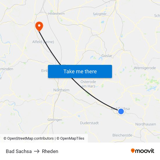 Bad Sachsa to Rheden map