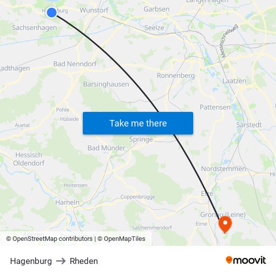 Hagenburg to Rheden map