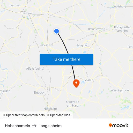 Hohenhameln to Langelsheim map