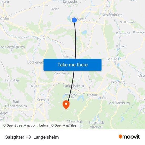 Salzgitter to Langelsheim map