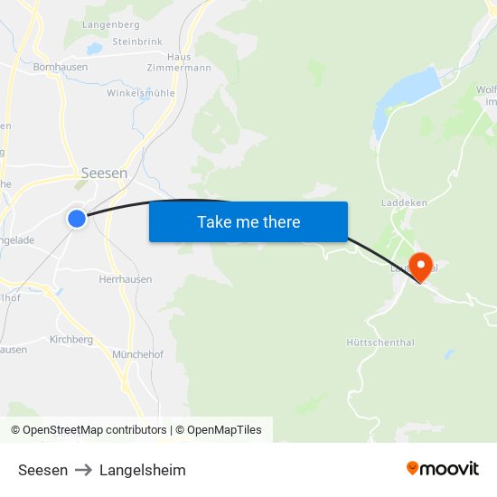 Seesen to Langelsheim map