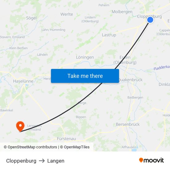 Cloppenburg to Langen map
