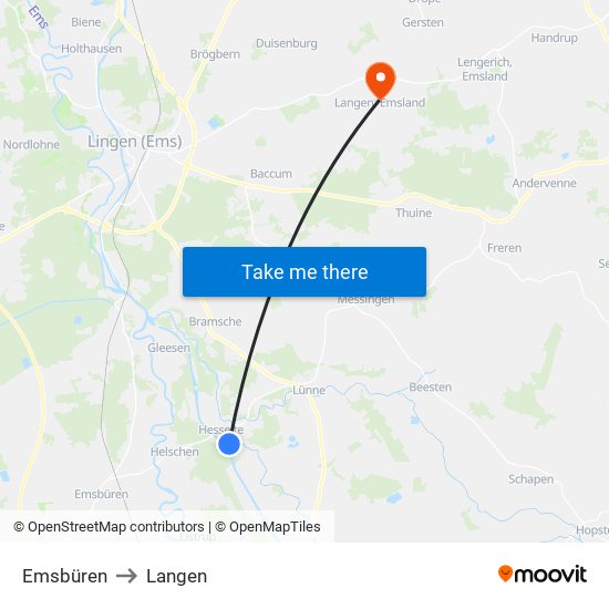 Emsbüren to Langen map